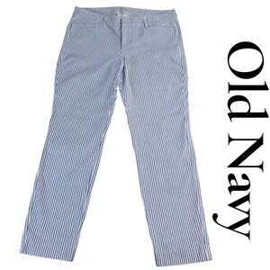 Old Navy Pixie Chino Pants Women 10 Blue White Cotton Stripe Slim Coastal Preppy